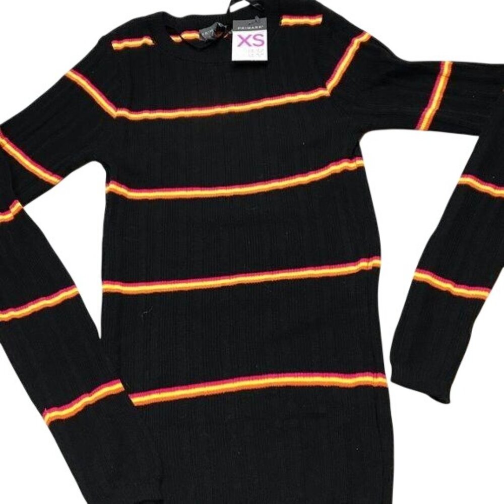 Primark Knit Sweater Black Striped Juniors Teen  Size 2 XS New - Picture 2 of 13
